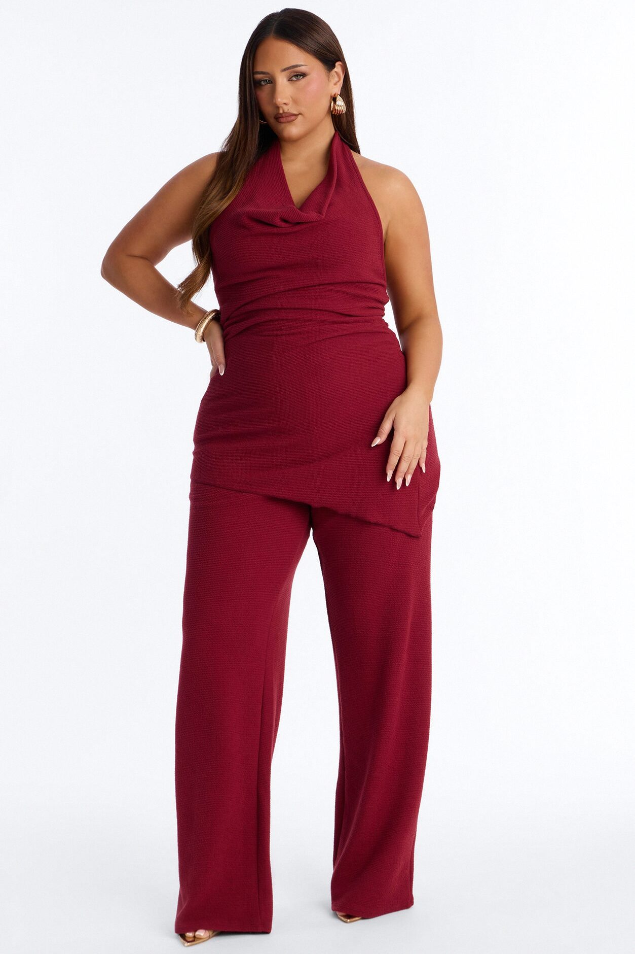 Amaya Asymmetrical Halter Pant Set - Wine