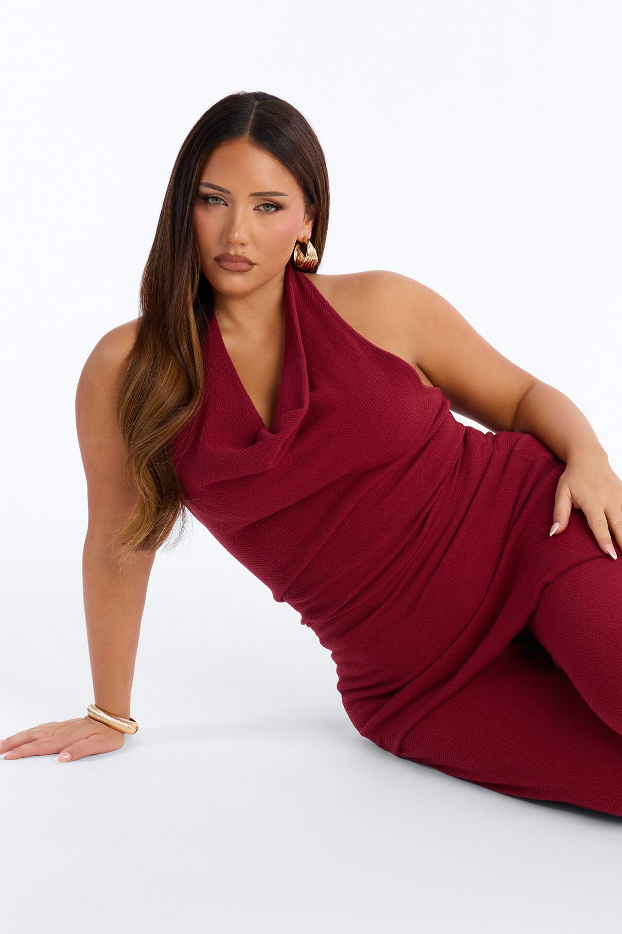 Amaya Asymmetrical Halter Pant Set - Wine