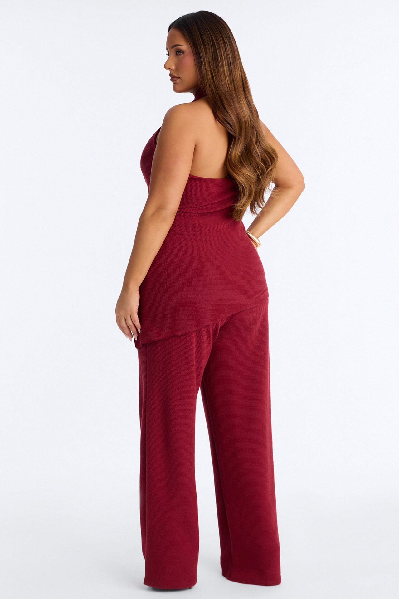 Amaya Asymmetrical Halter Pant Set - Wine