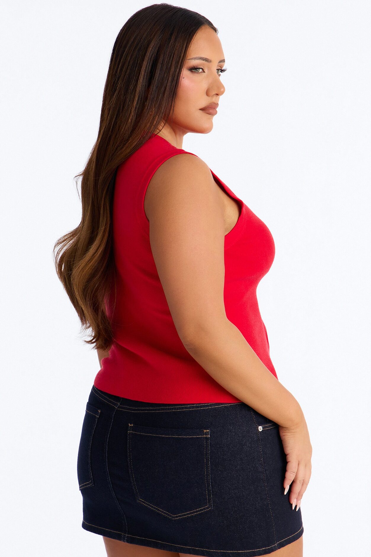 Leona Button Up Sweater Top - Red