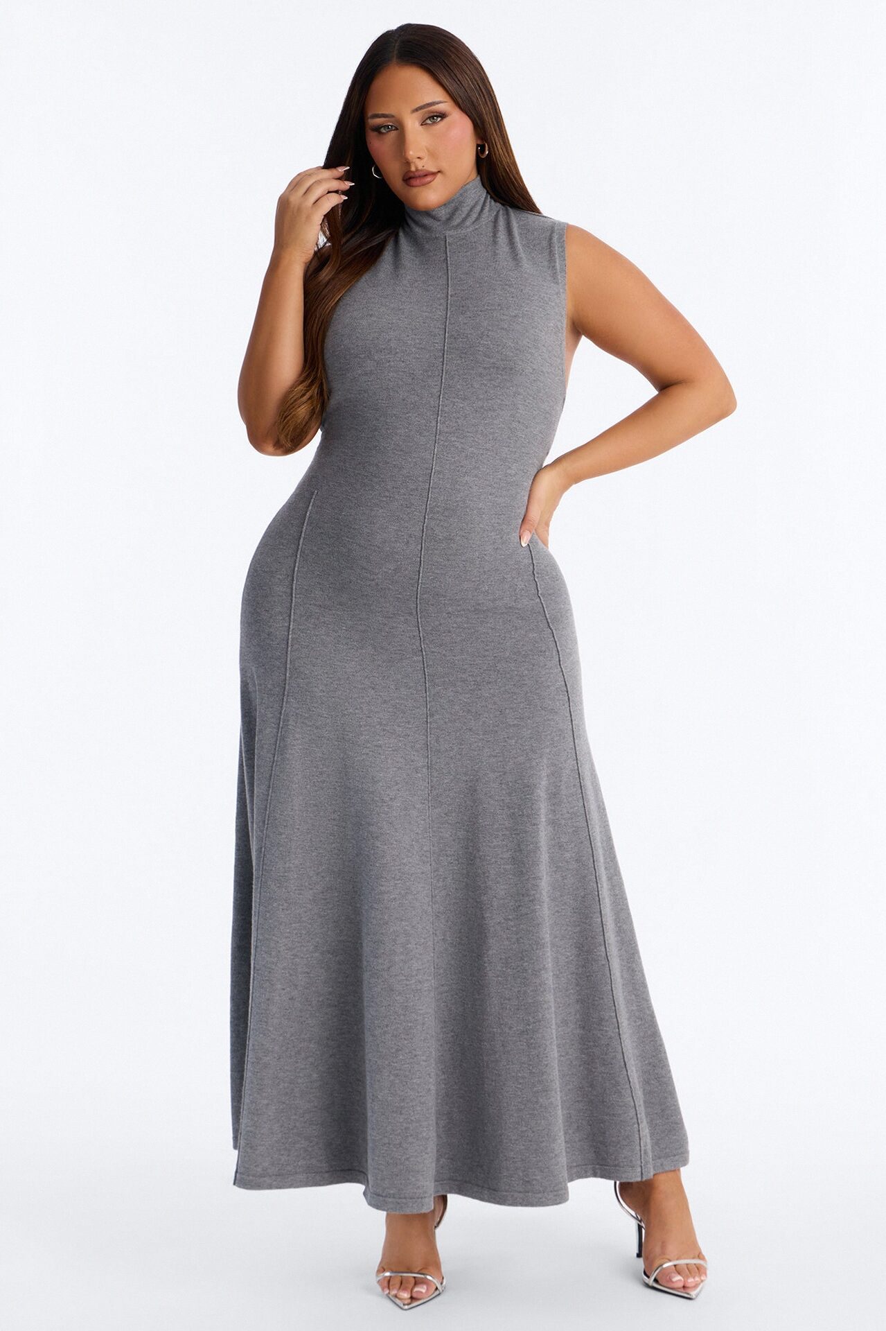 Solene Backless Sweater Maxi Dress - Charcoal