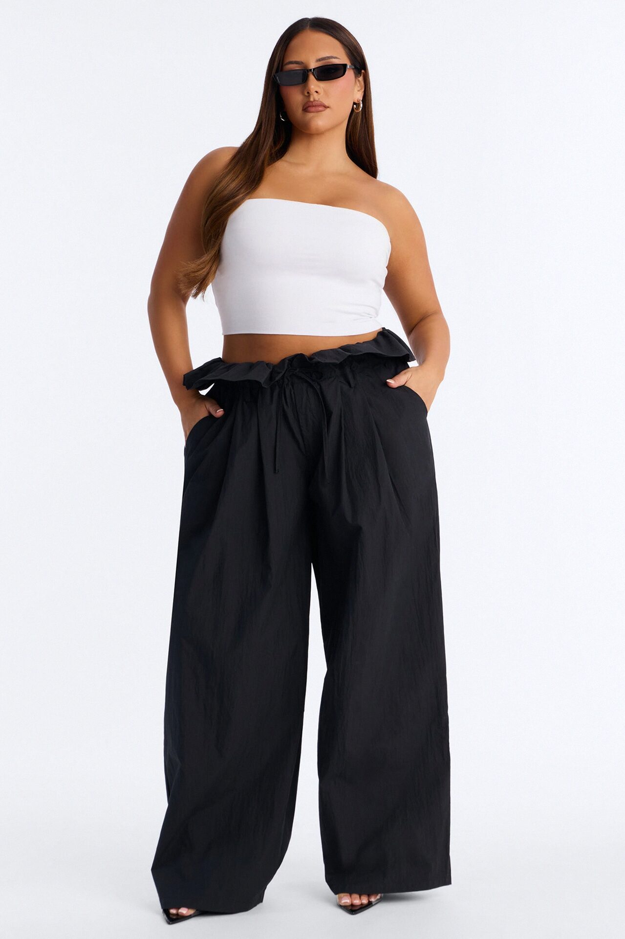All Strings Attached Fold Over Waist Windbreaker Pant 33″ - Black
