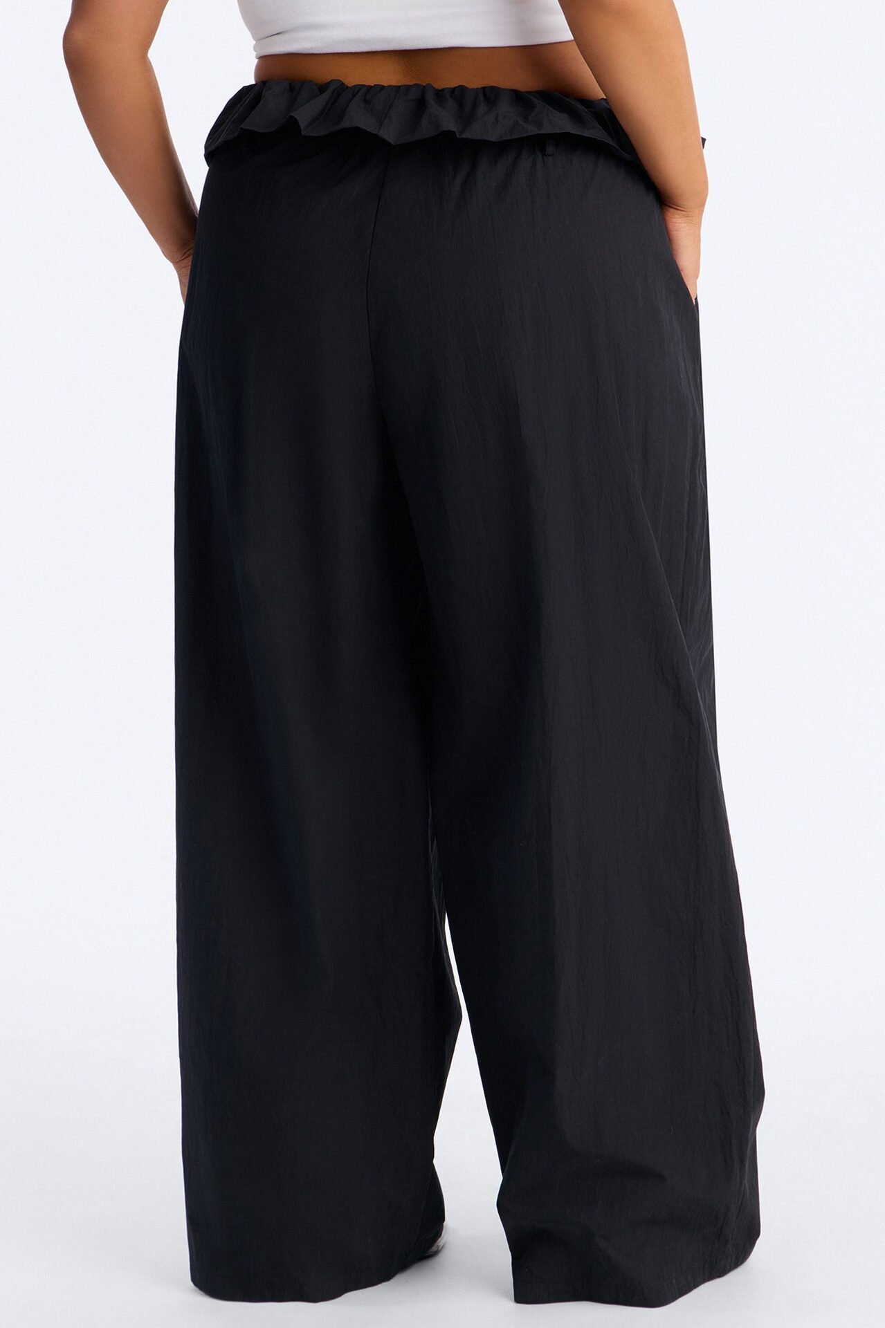 All Strings Attached Fold Over Waist Windbreaker Pant 33″ - Black