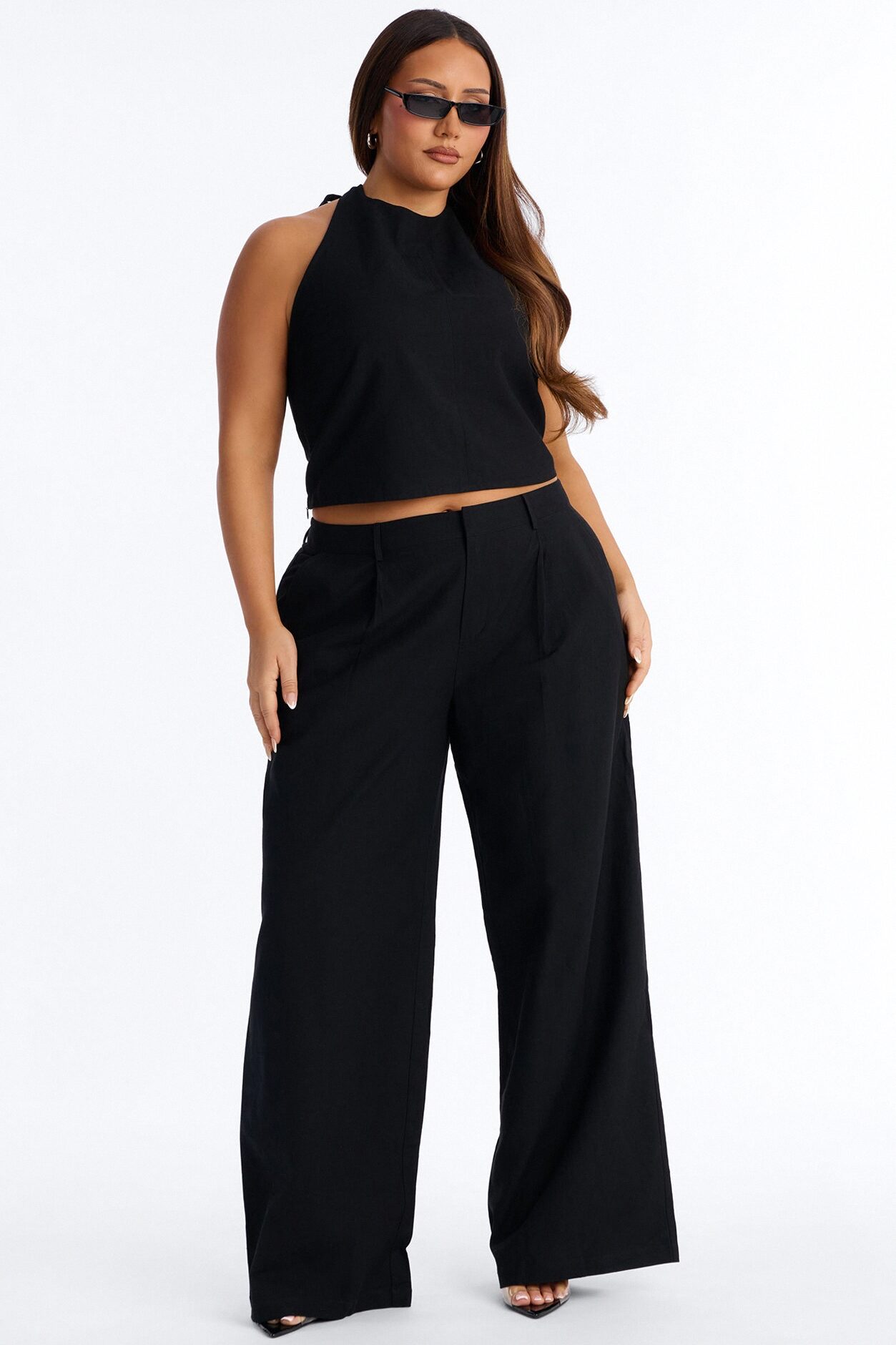 Ocean Breeze Linen Backless Halter Top - Black