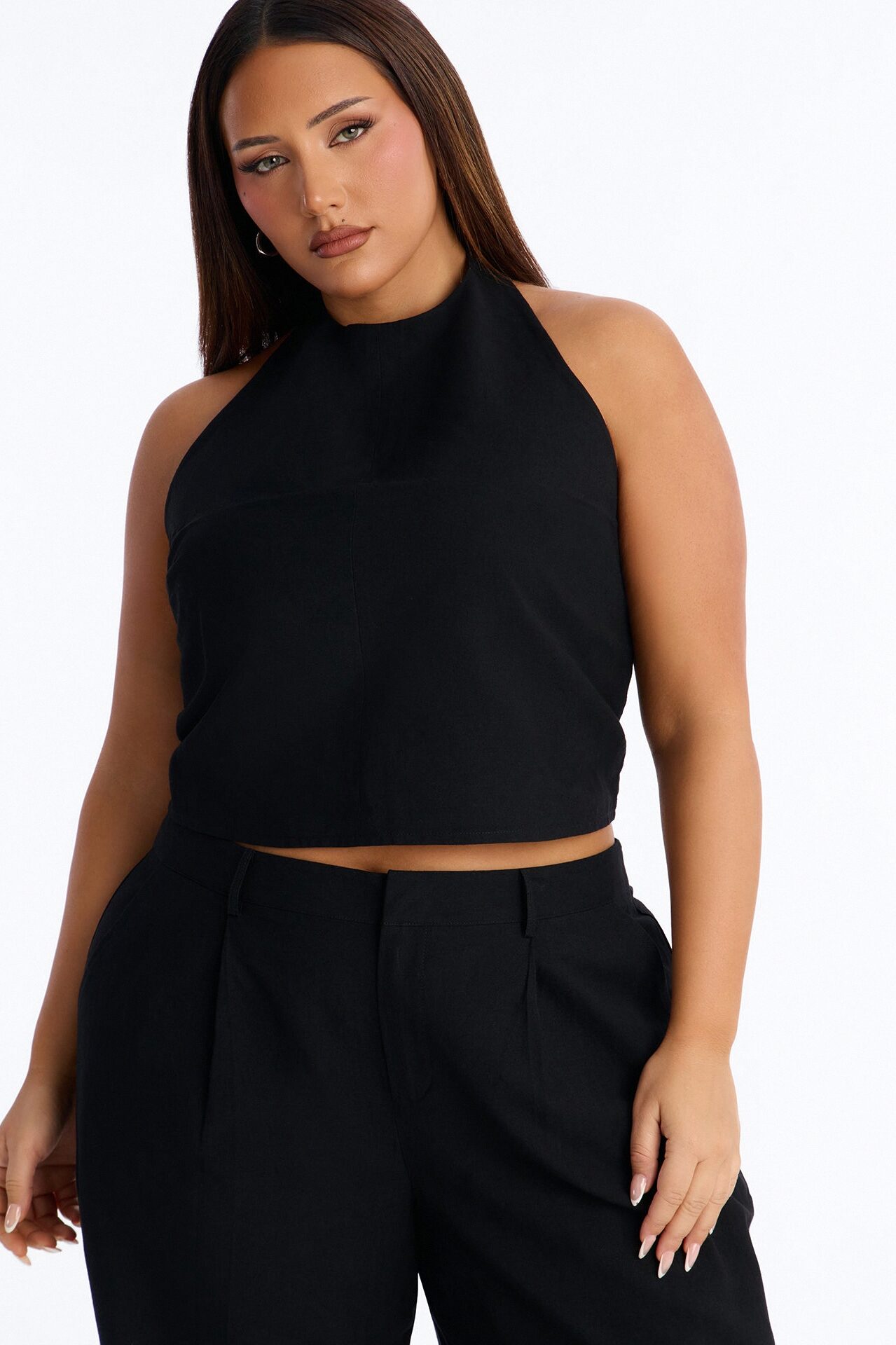 Ocean Breeze Linen Backless Halter Top - Black