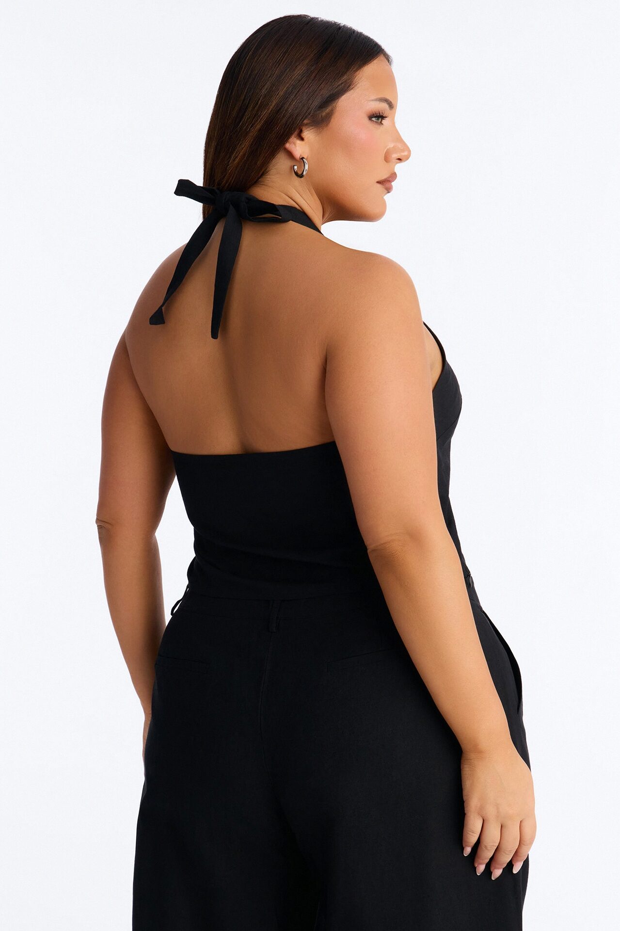 Ocean Breeze Linen Backless Halter Top - Black