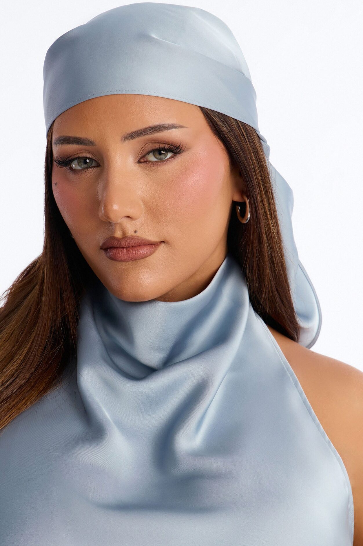 Isabelle Satin Halter Bodysuit 3 Piece Pant Set - Slate Blue