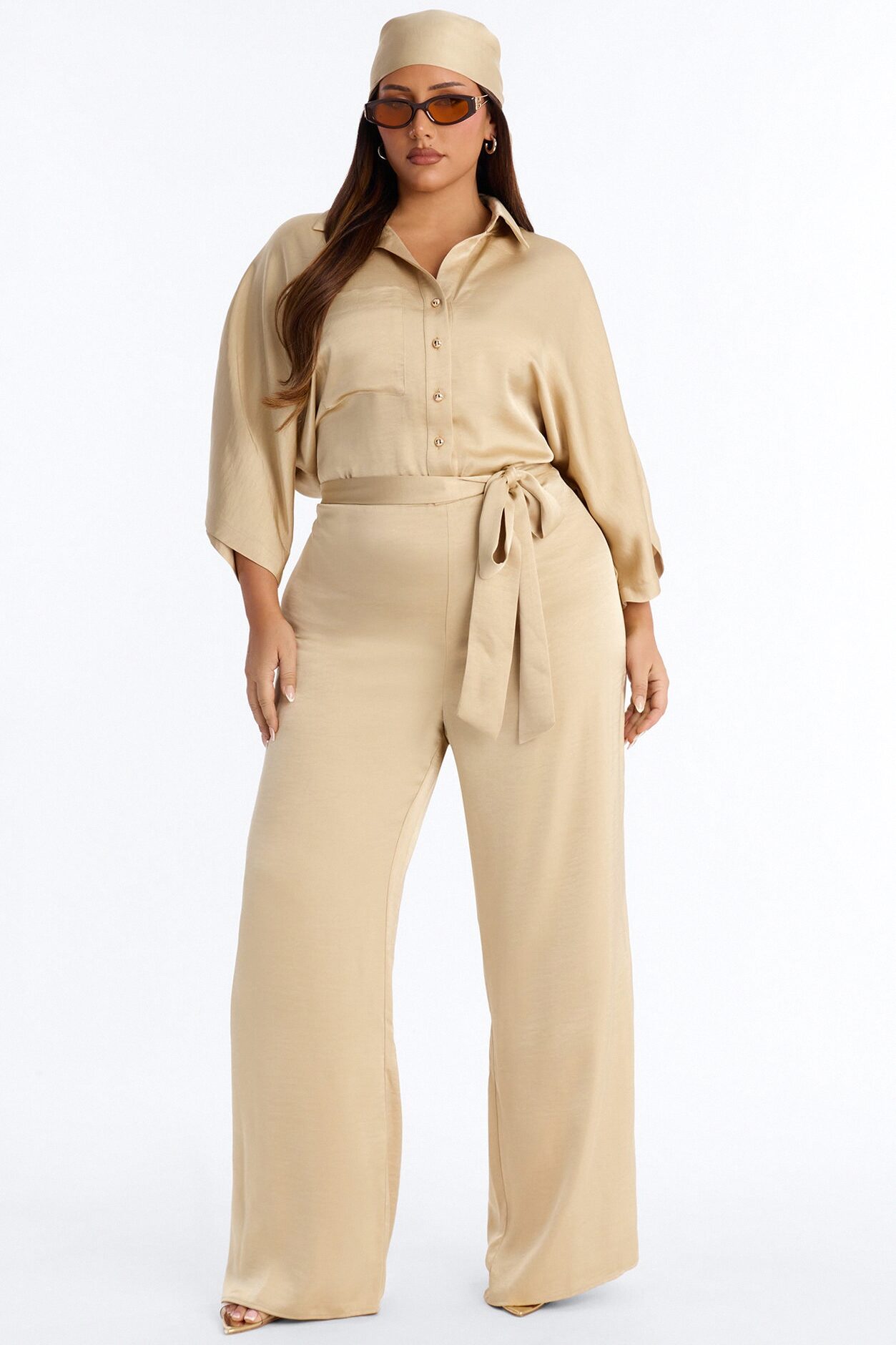 Angelina Satin 2 Piece Jumpsuit Set - Champagne