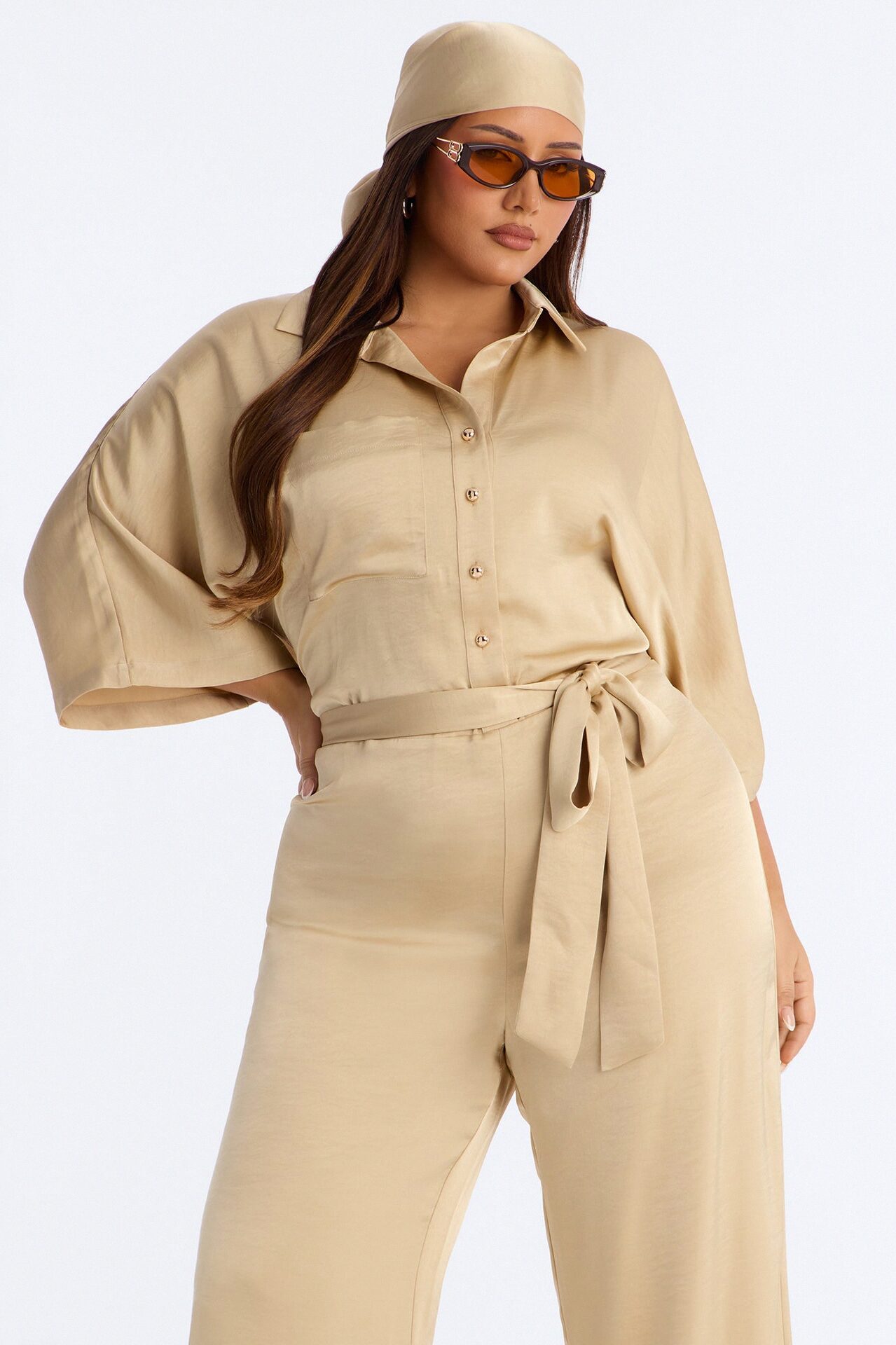 Angelina Satin 2 Piece Jumpsuit Set - Champagne