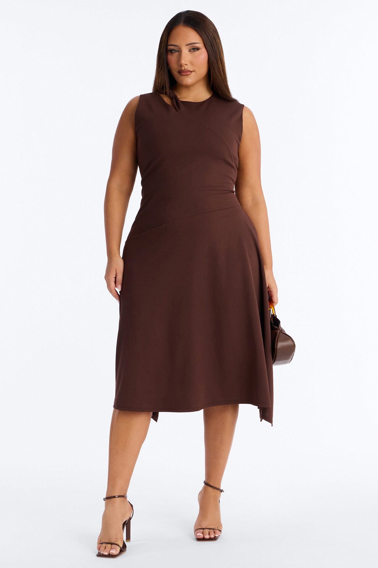 Ninna Asymmetrical Midi Dress - Chocolate
