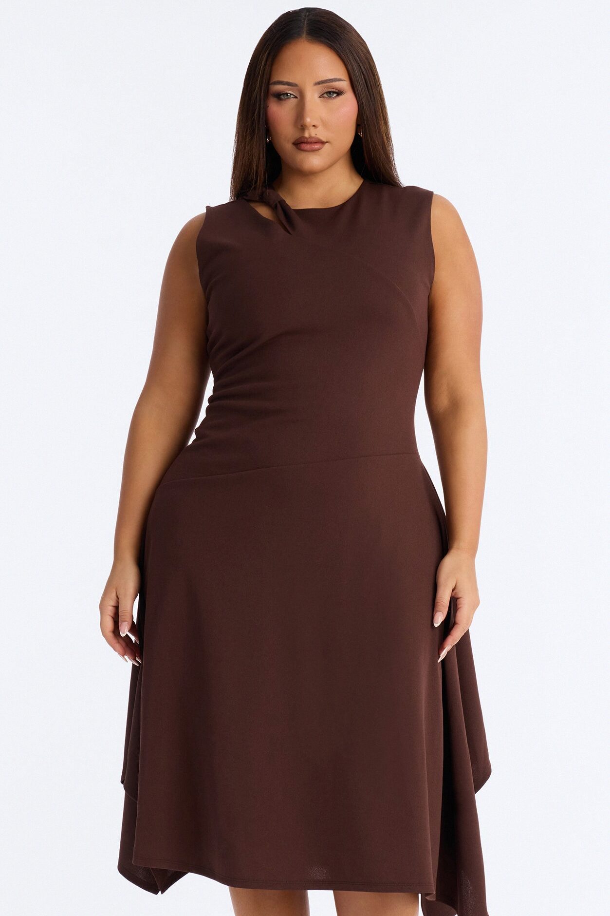 Ninna Asymmetrical Midi Dress - Chocolate