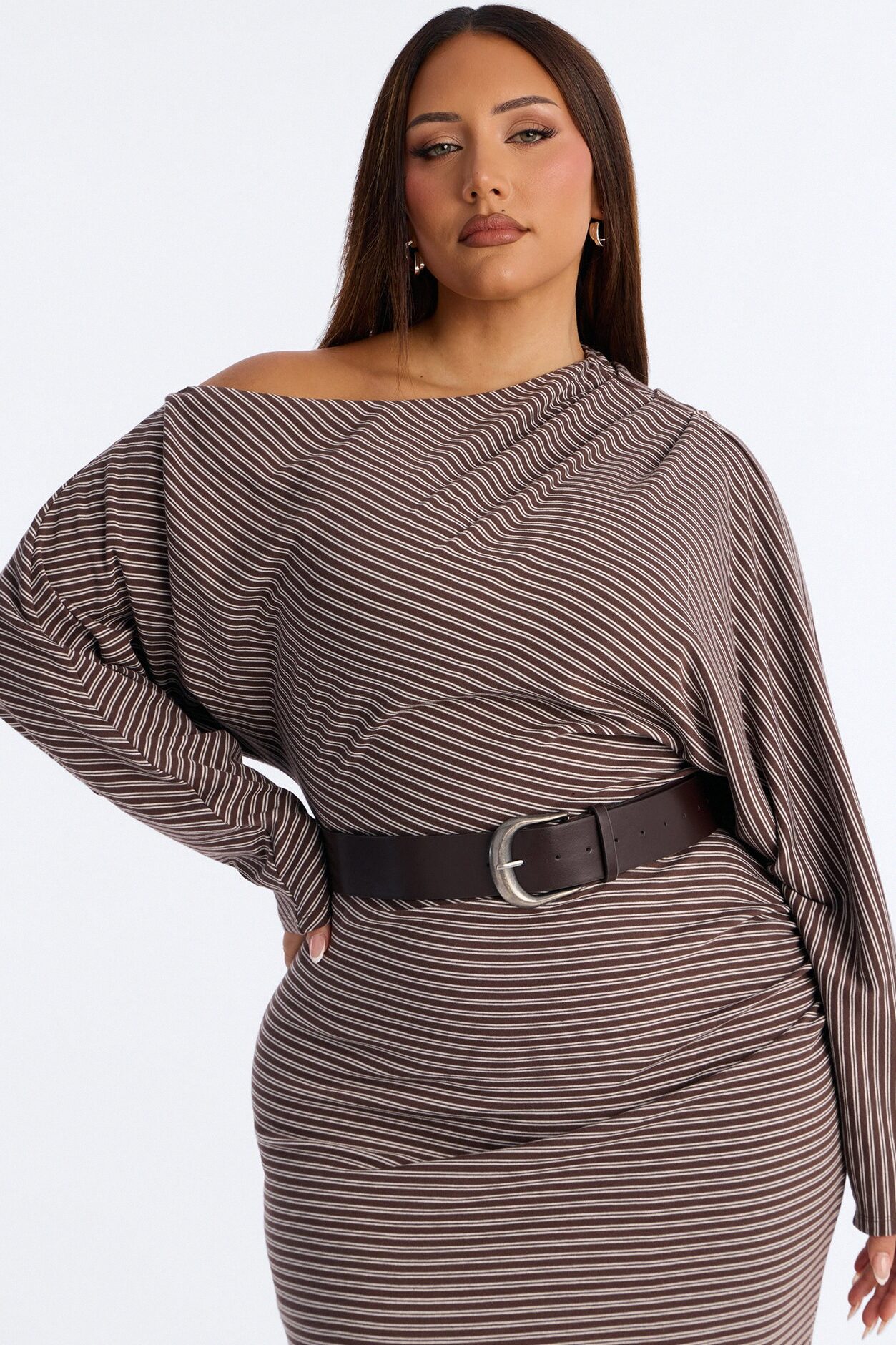 Keep It Casual Long Sleeve Belted Maxi Dress - Brown/combo