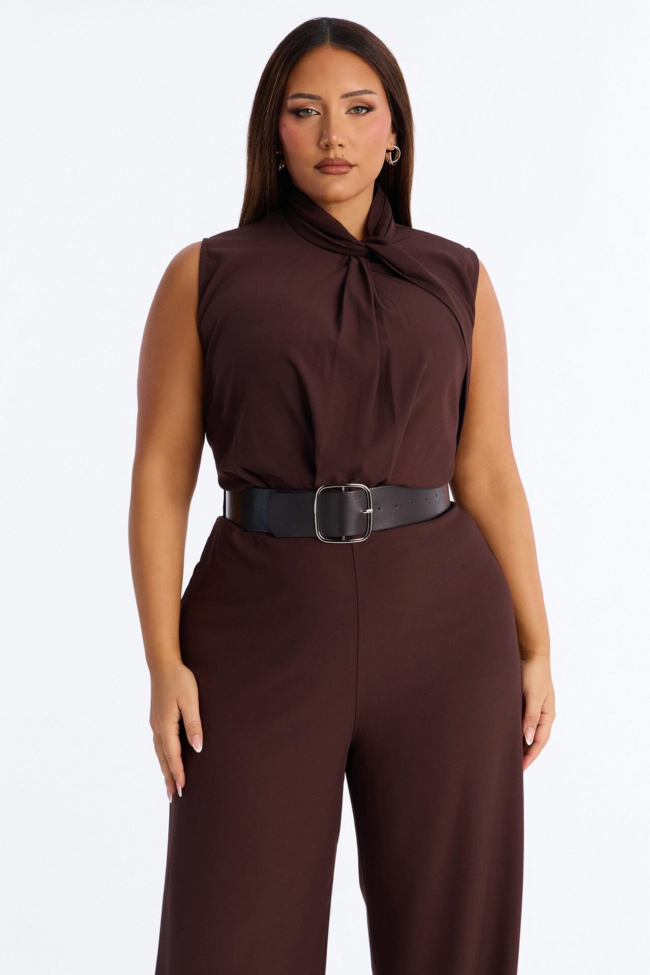Sienna Belted Wide Leg Jumpsuit - Chocolate