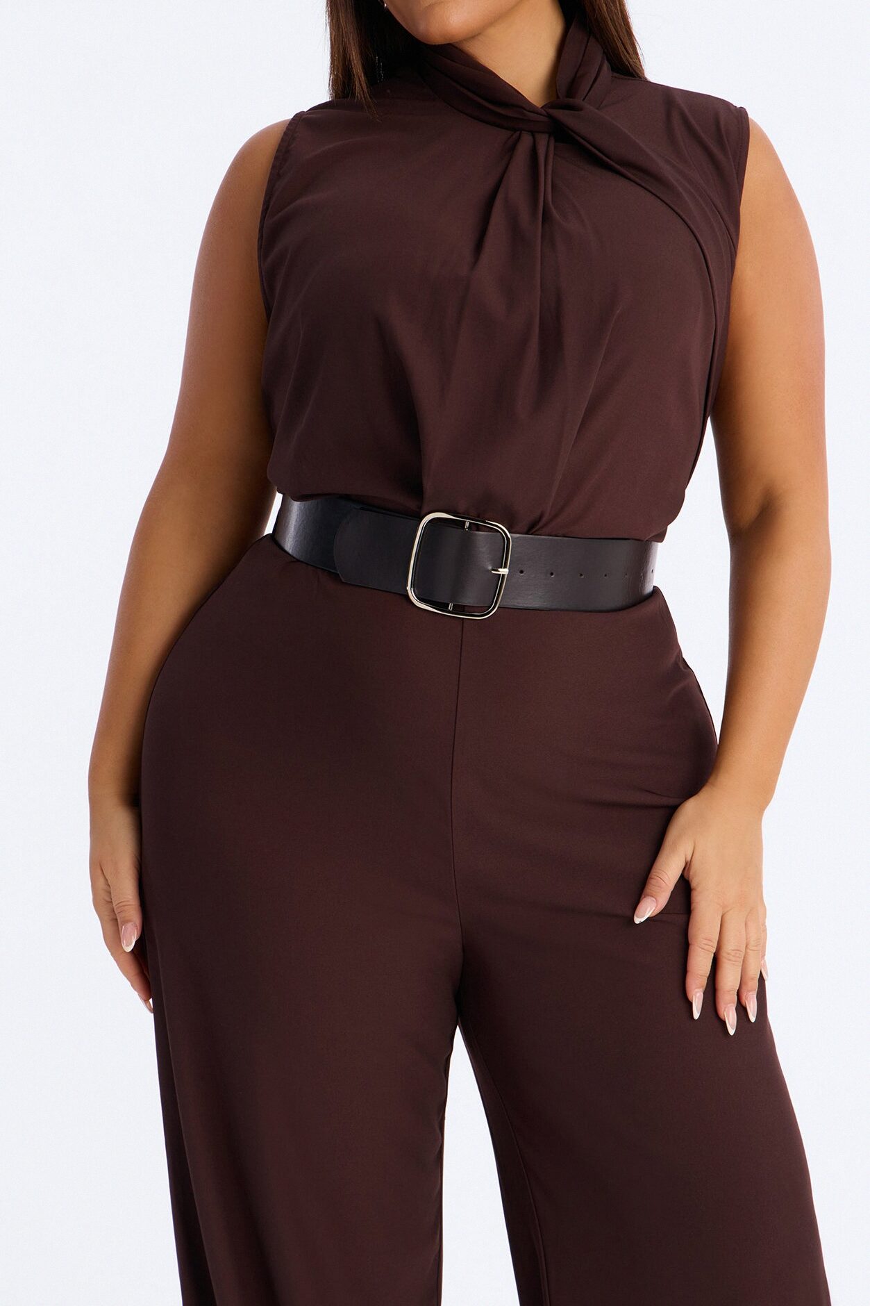 Sienna Belted Wide Leg Jumpsuit - Chocolate