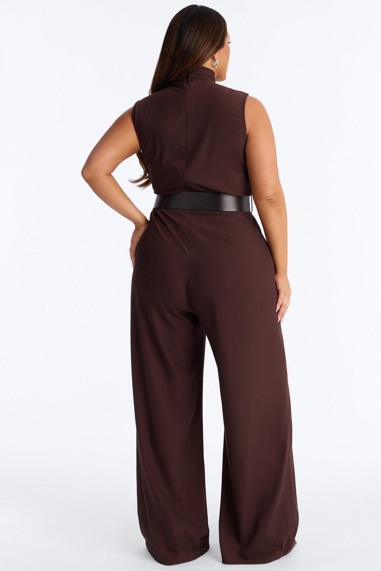 Sienna Belted Wide Leg Jumpsuit - Chocolate