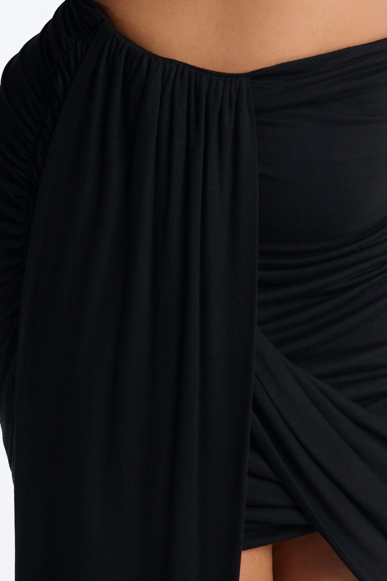 Effortless Edge Draped Midi Skirt - Black