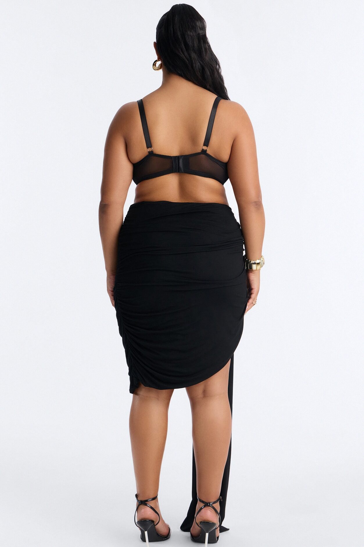 Effortless Edge Draped Midi Skirt - Black