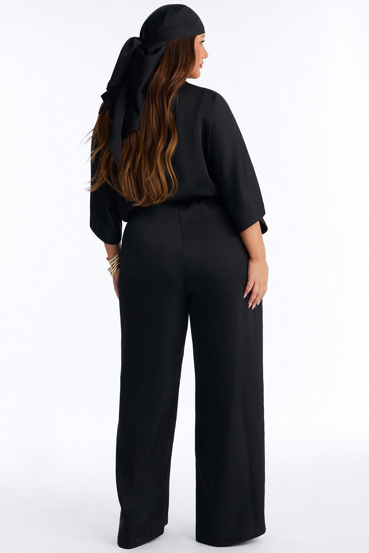 Angelina Satin 2 Piece Jumpsuit Set - Black