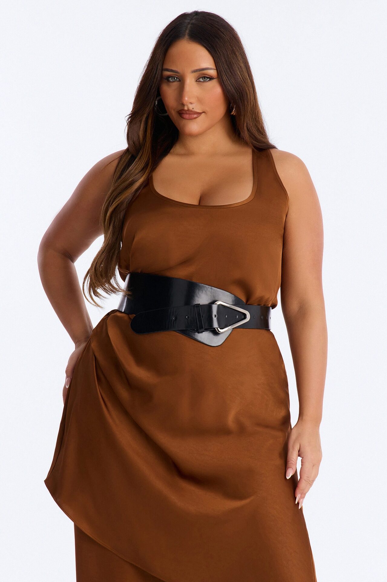 Oh So Chic Belted 3 Piece Satin Pant Set - Bronze