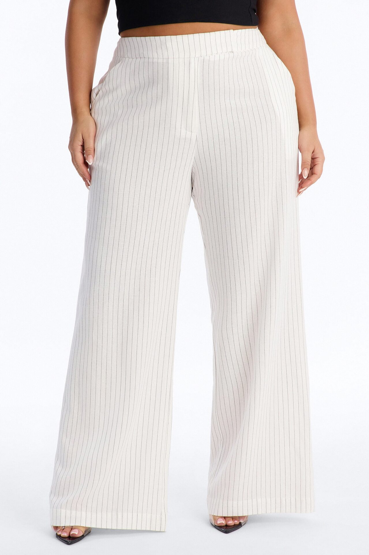 Juno Pinstripe Wide Leg Linen Trouser Pant - Ivory/combo