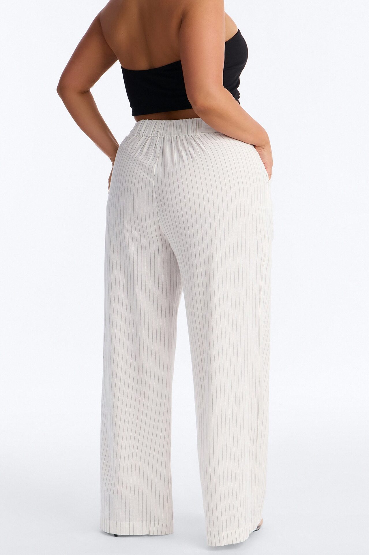 Juno Pinstripe Wide Leg Linen Trouser Pant - Ivory/combo