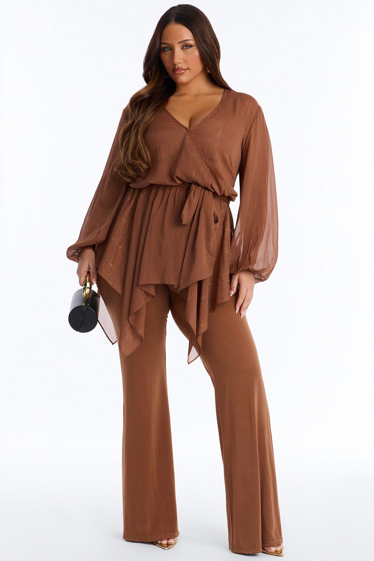 Lara Draped Chiffon Jumpsuit - Brown