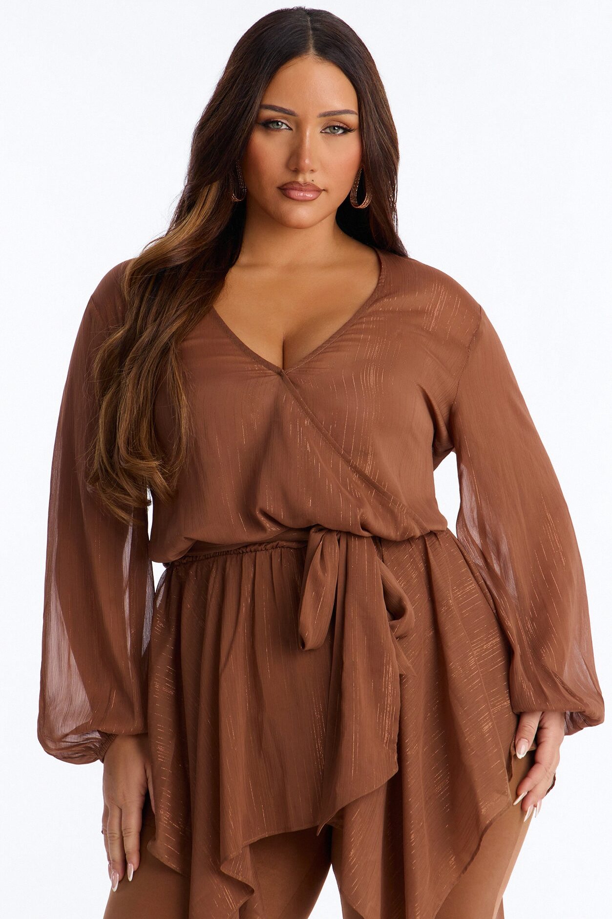 Lara Draped Chiffon Jumpsuit - Brown