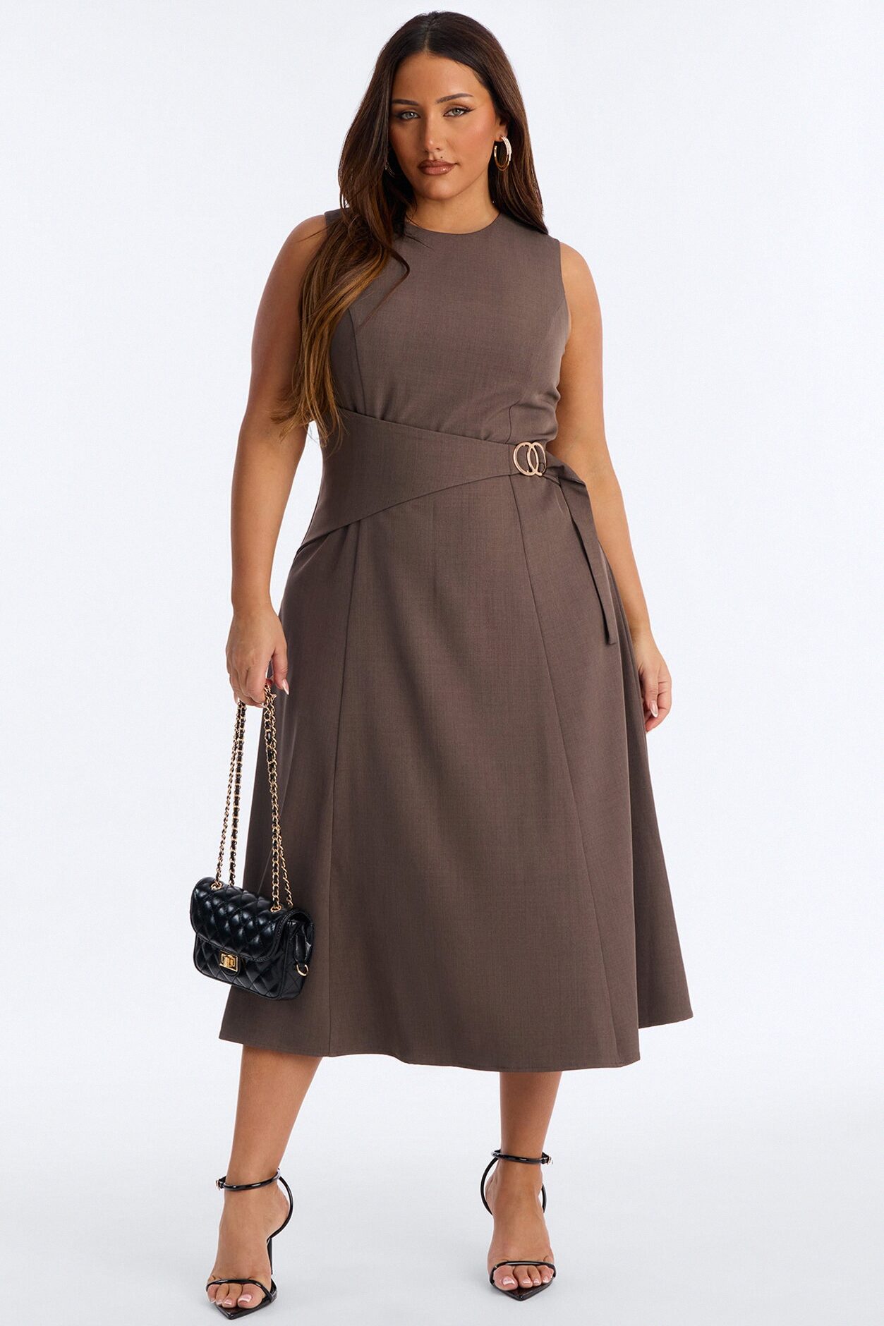 Elaine Tied Midi Dress - Charcoal