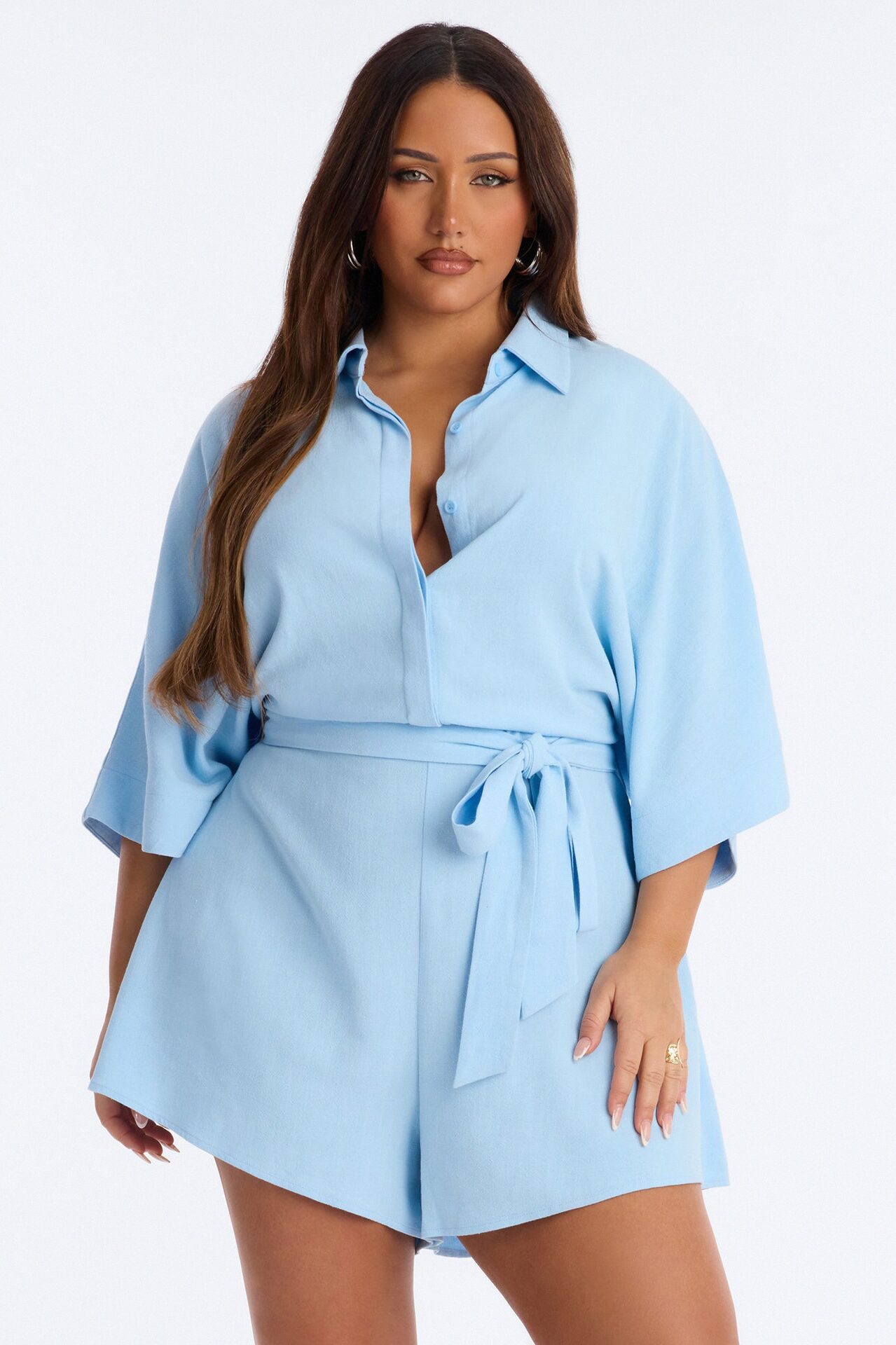 Charlotte Linen Romper - Light Blue