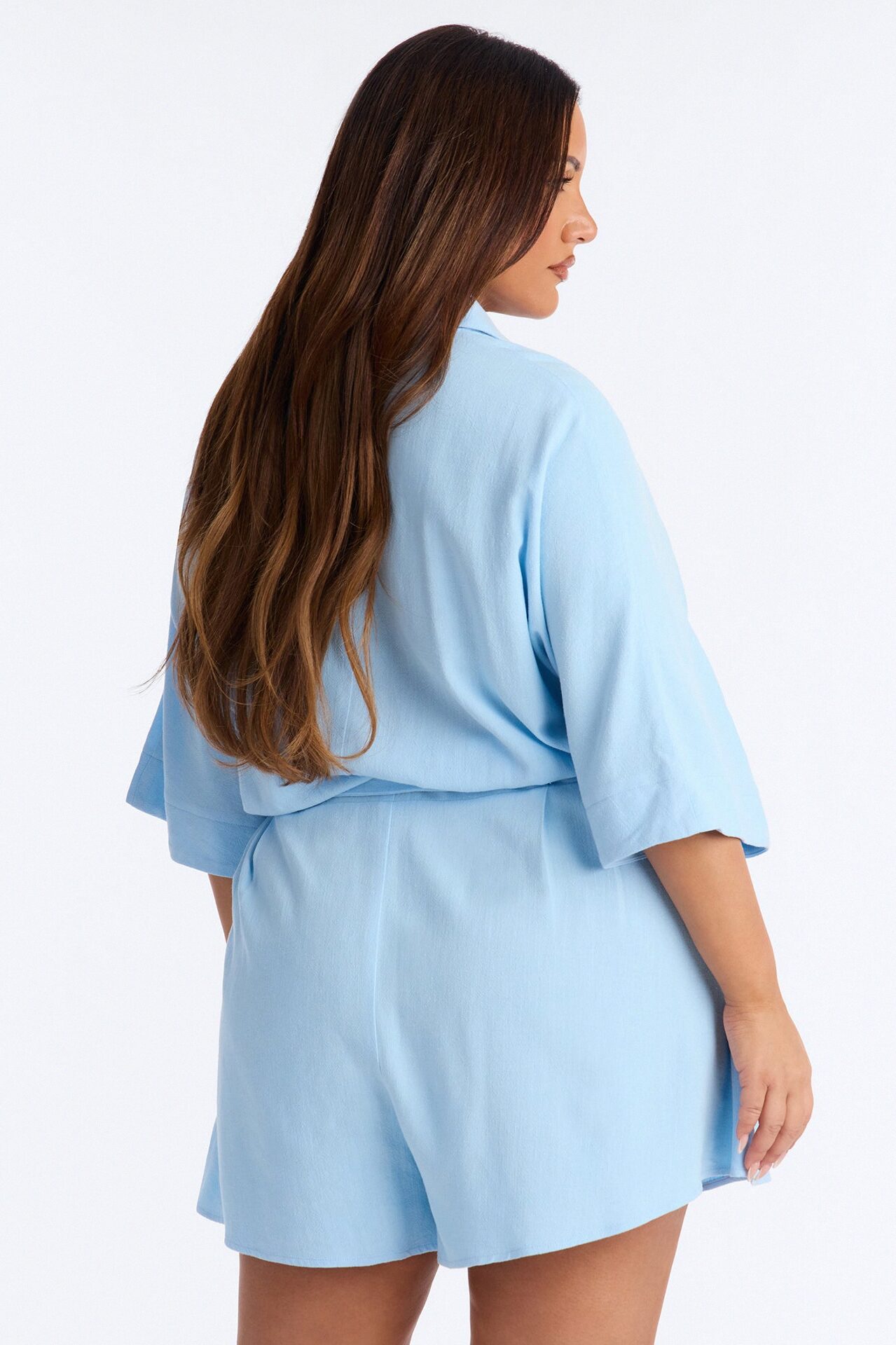 Charlotte Linen Romper - Light Blue