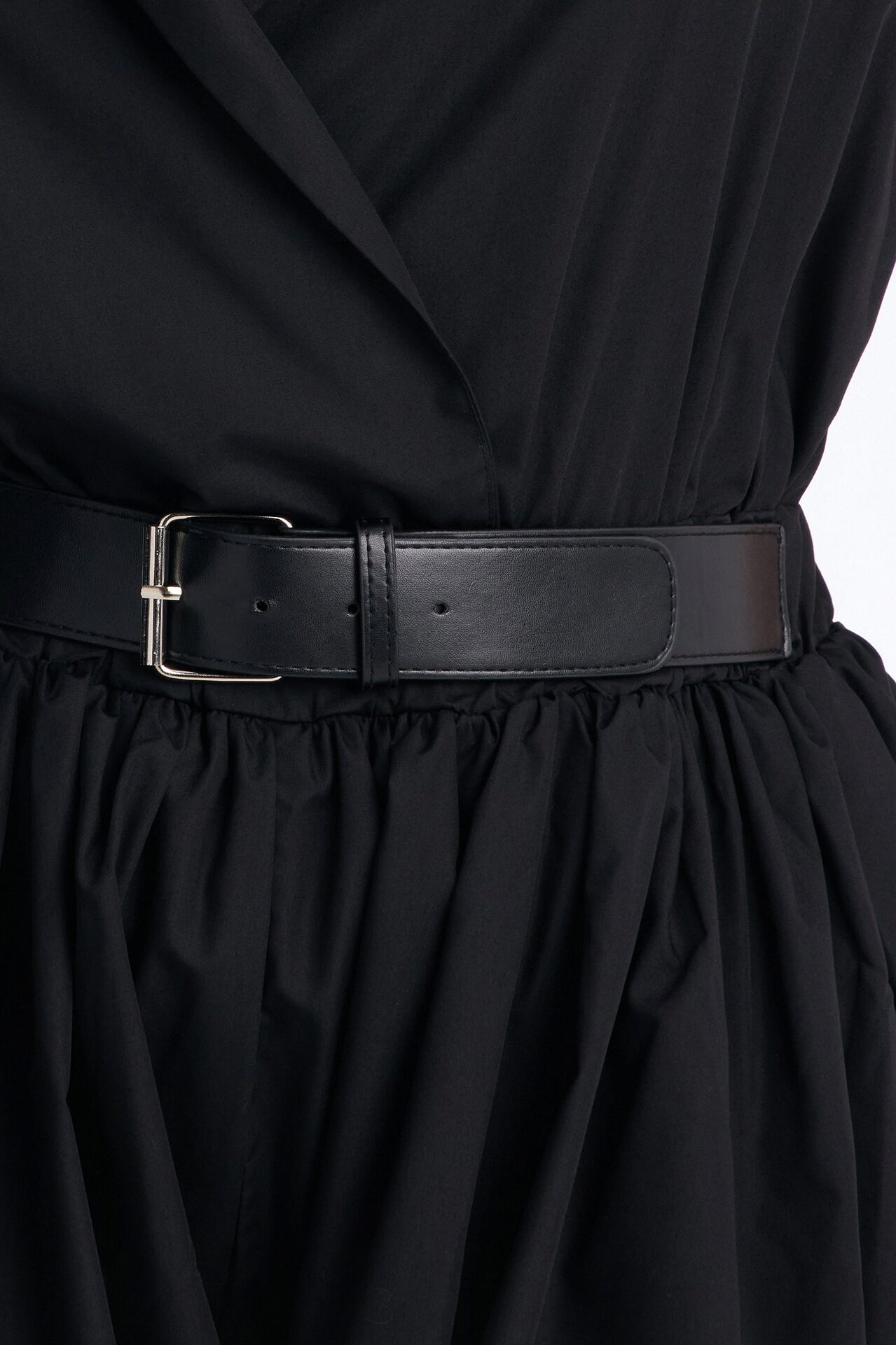 Cecille Poplin Belted Romper - Black
