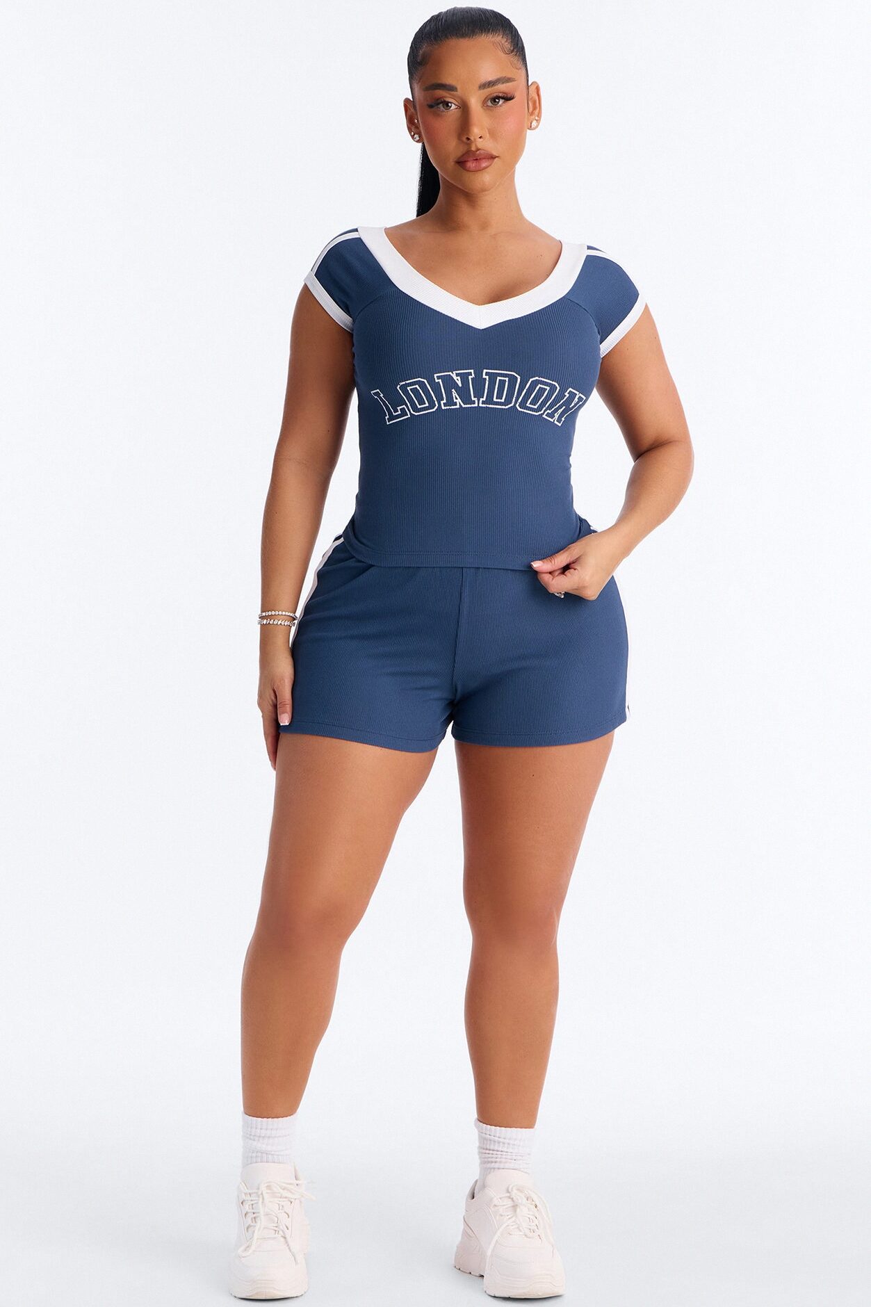London Is Calling Ribbed Short Set - Navy