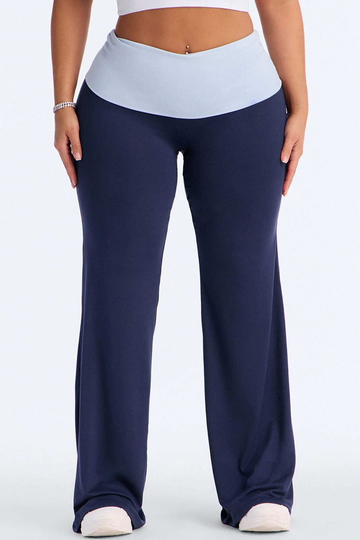 Aniyah Fold Over Flare Pant - Navy/combo