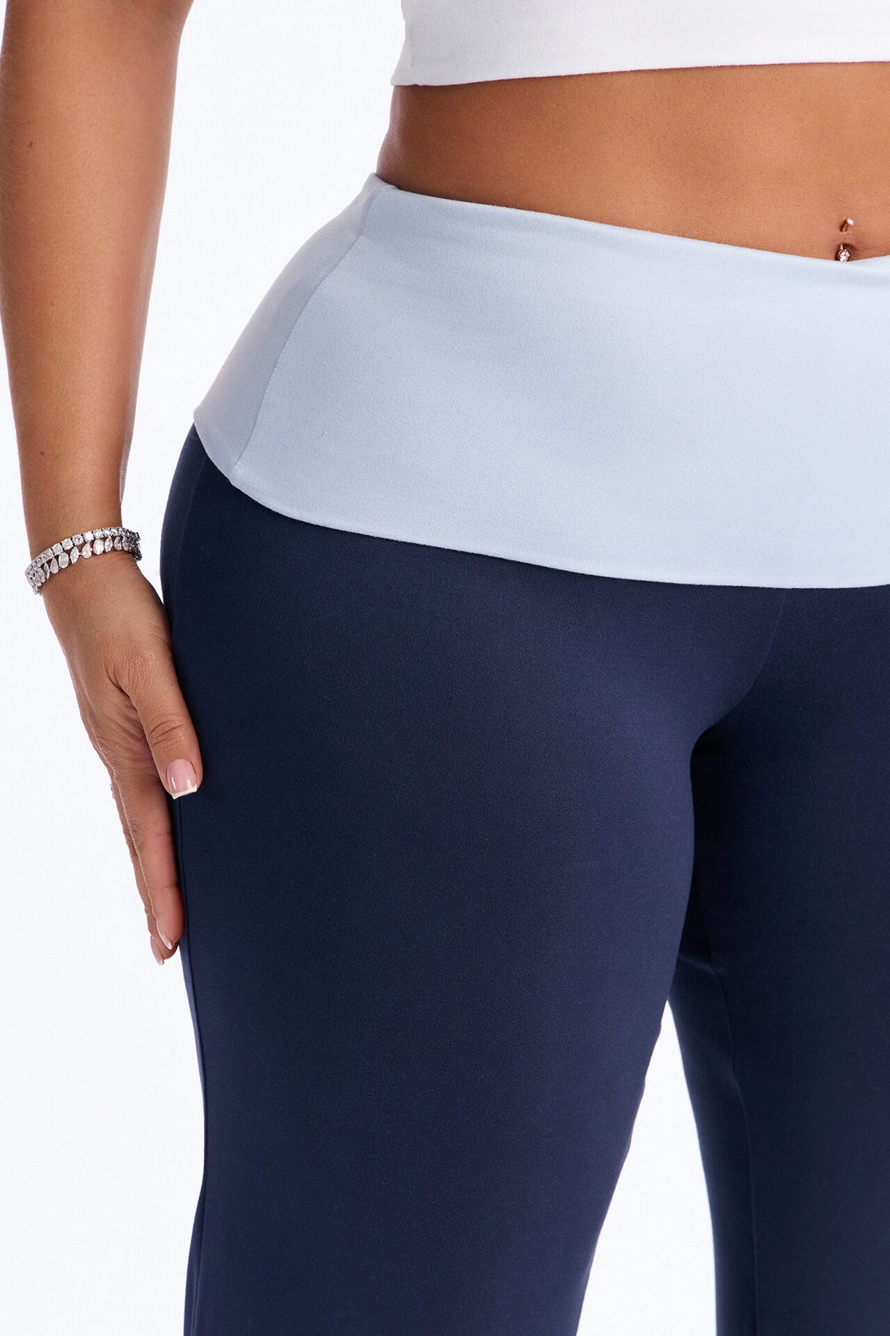 Aniyah Fold Over Flare Pant - Navy/combo