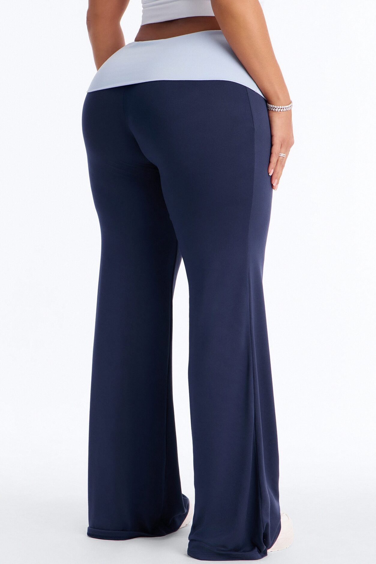 Aniyah Fold Over Flare Pant - Navy/combo