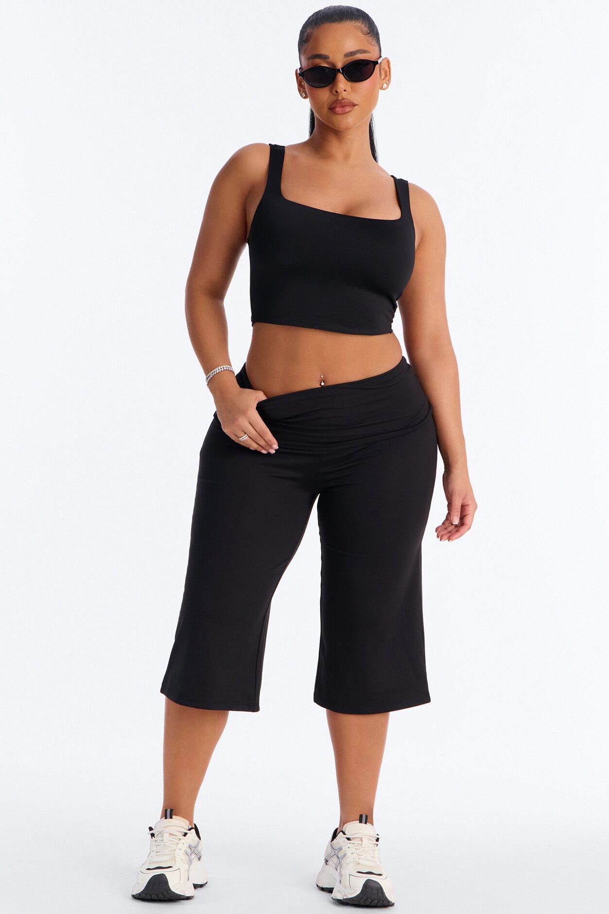 Myla Tricot Lounge Fold Over Gaucho - Black
