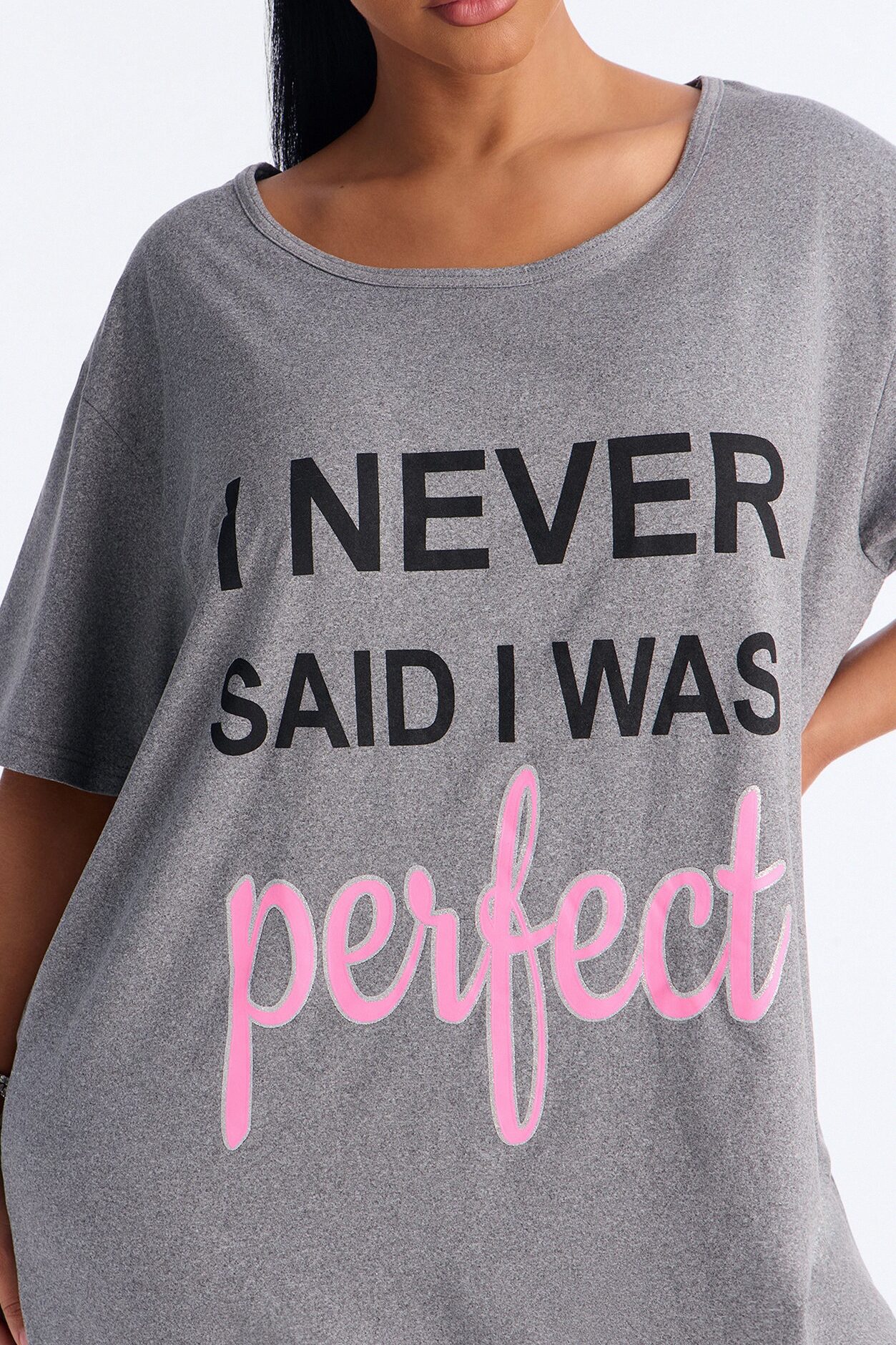 She Is Perfect Oversized Sleep Shirt - Heather Grey