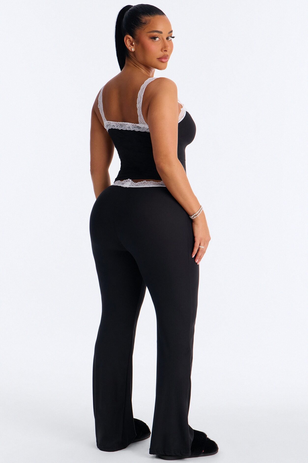 Romantic Dreams Lace Trim Cami PJ Pant Set - Black/White