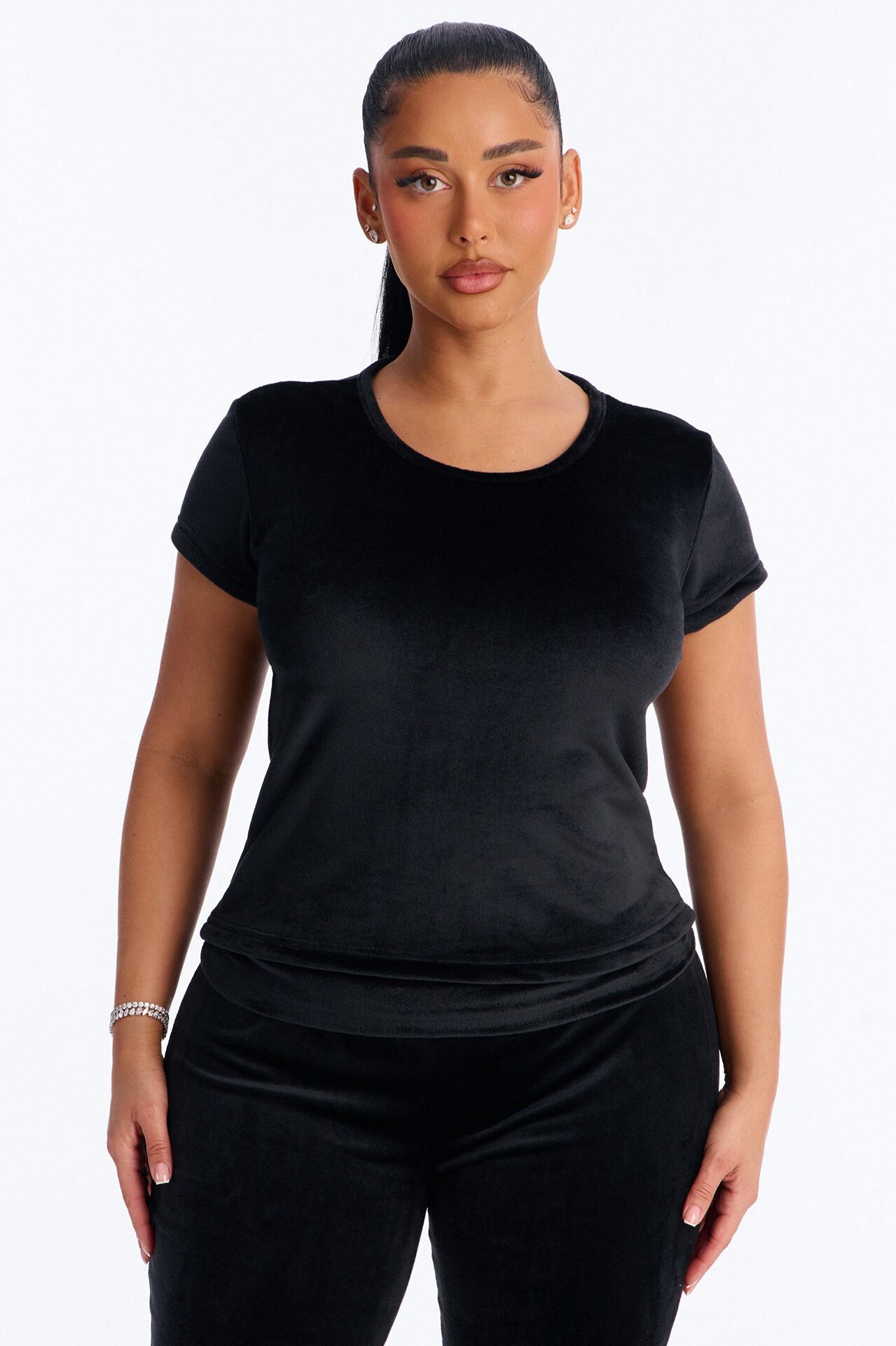 Cozy Moments Short Sleeve Velour PJ Pant Set - Black