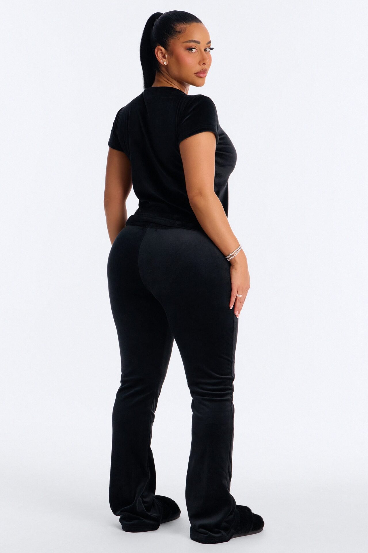 Cozy Moments Short Sleeve Velour PJ Pant Set - Black