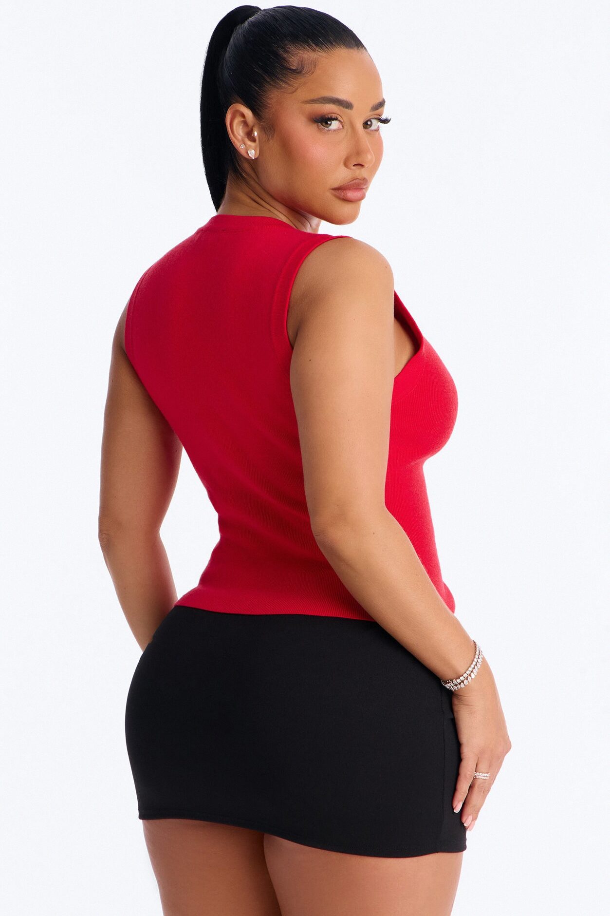 Leona Button Up Sweater Top - Red
