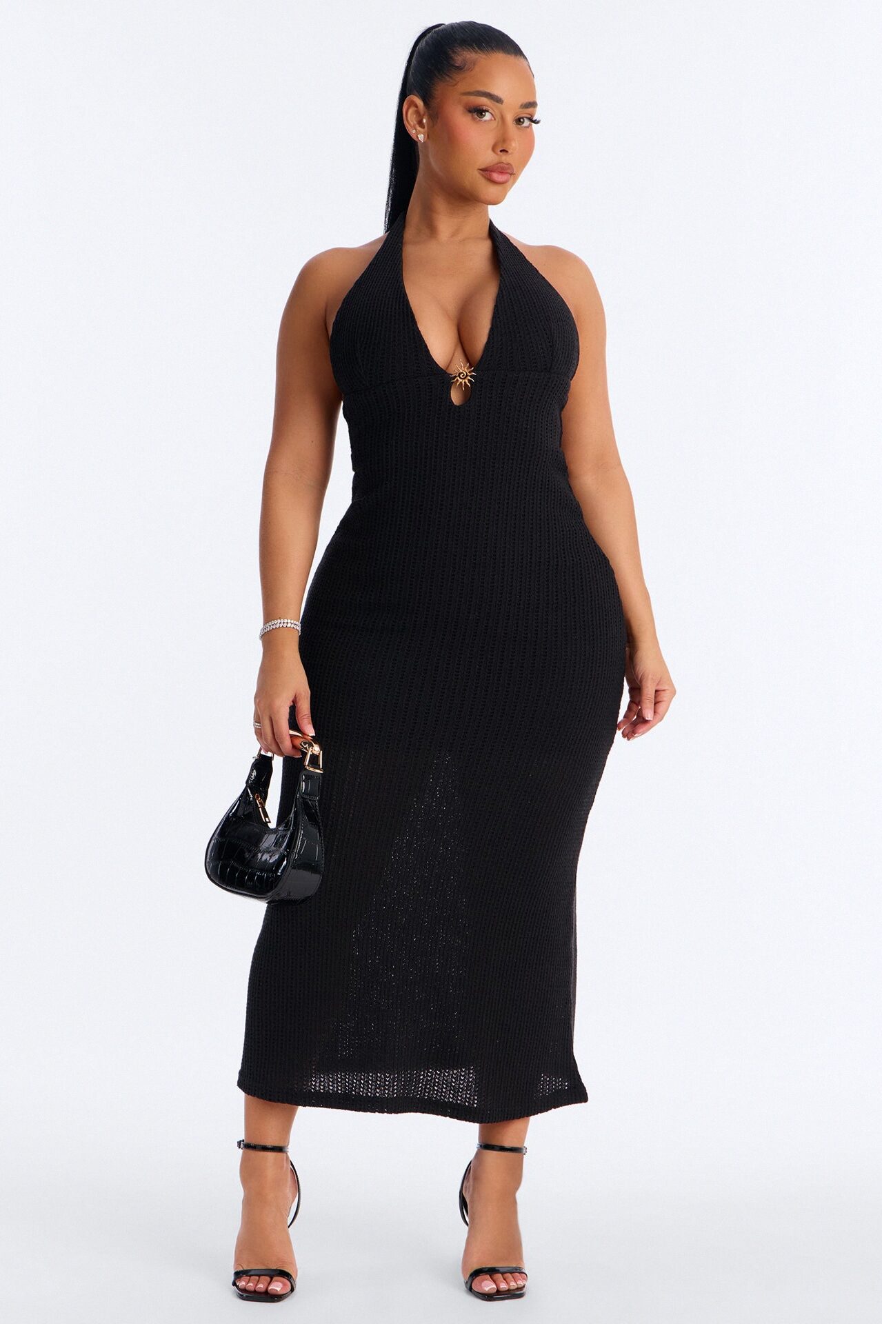 Silvia Backless Crochet Maxi Dress - Black