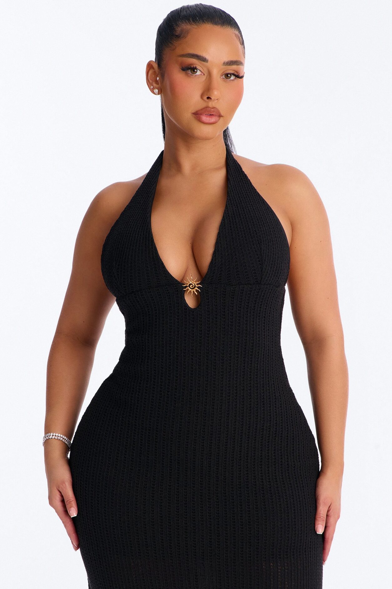 Silvia Backless Crochet Maxi Dress - Black