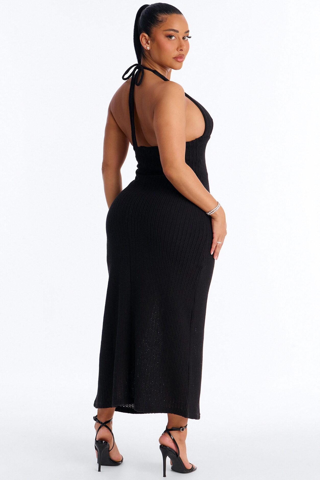 Silvia Backless Crochet Maxi Dress - Black