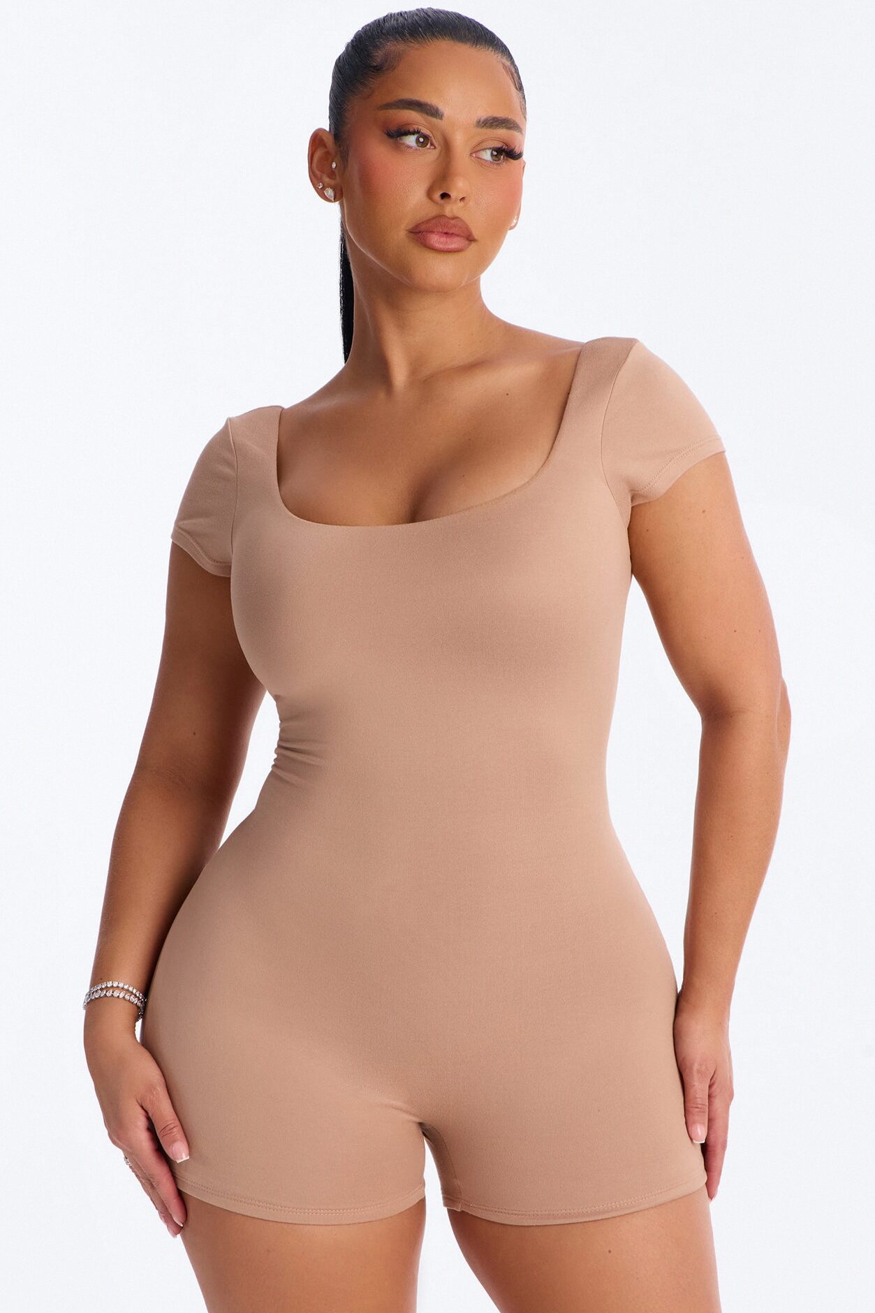 Mindy Double layer Square Neck Romper - Tan