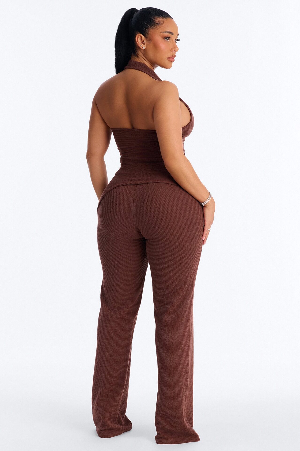 Amaya Asymmetrical Halter Pant Set - Brown