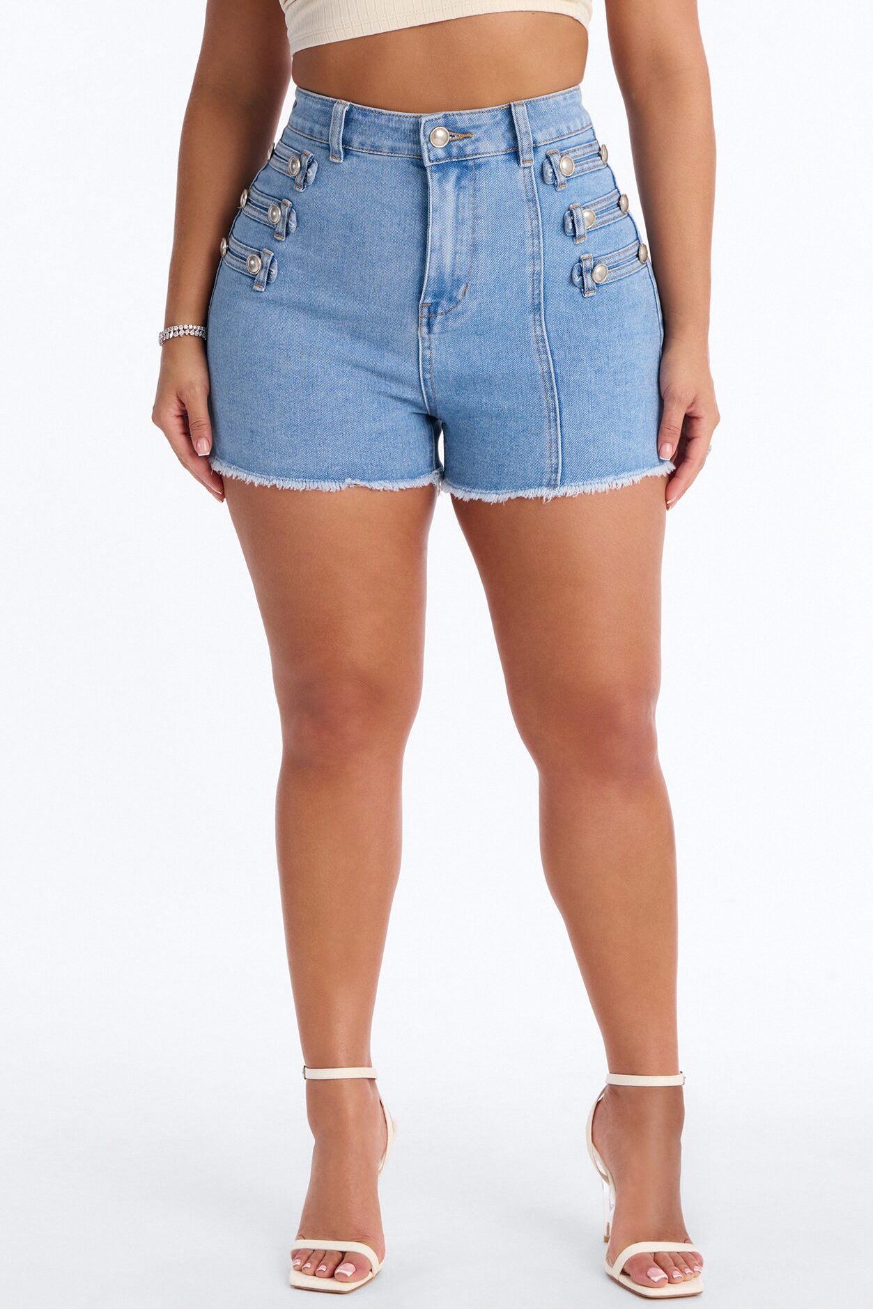 Defended You High Rise Stretch Denim Shorts - Light Wash