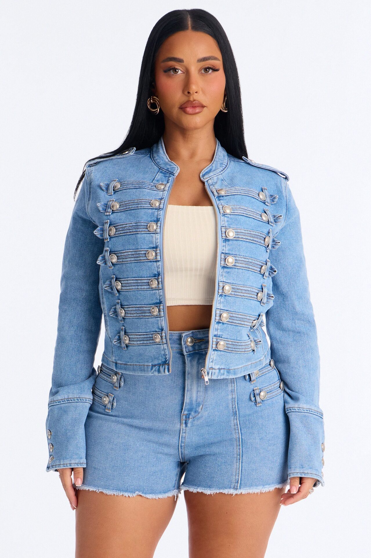 Defended You Decorated Stretch Denim Jacket - Light Wash
