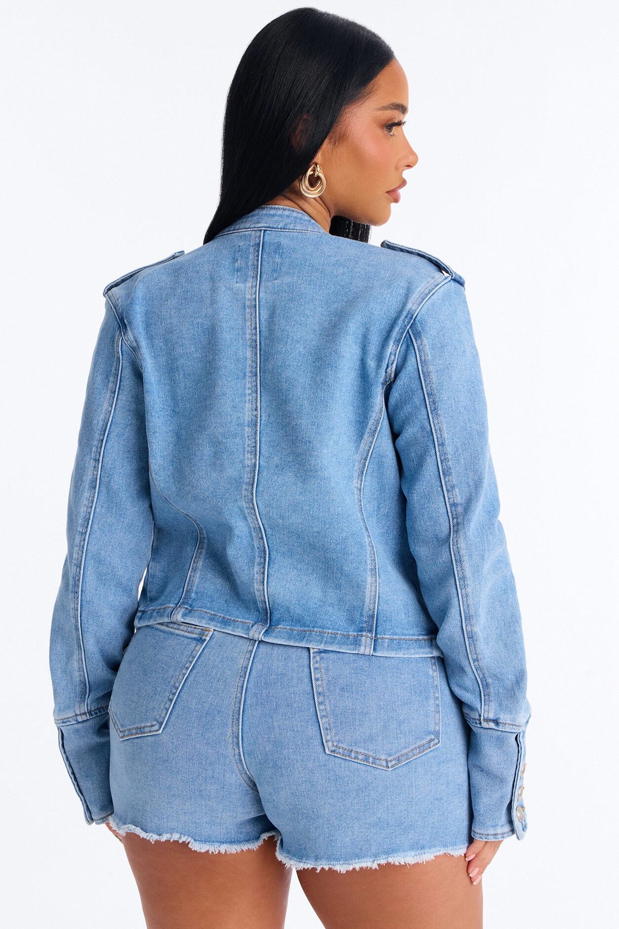 Defended You Decorated Stretch Denim Jacket - Light Wash