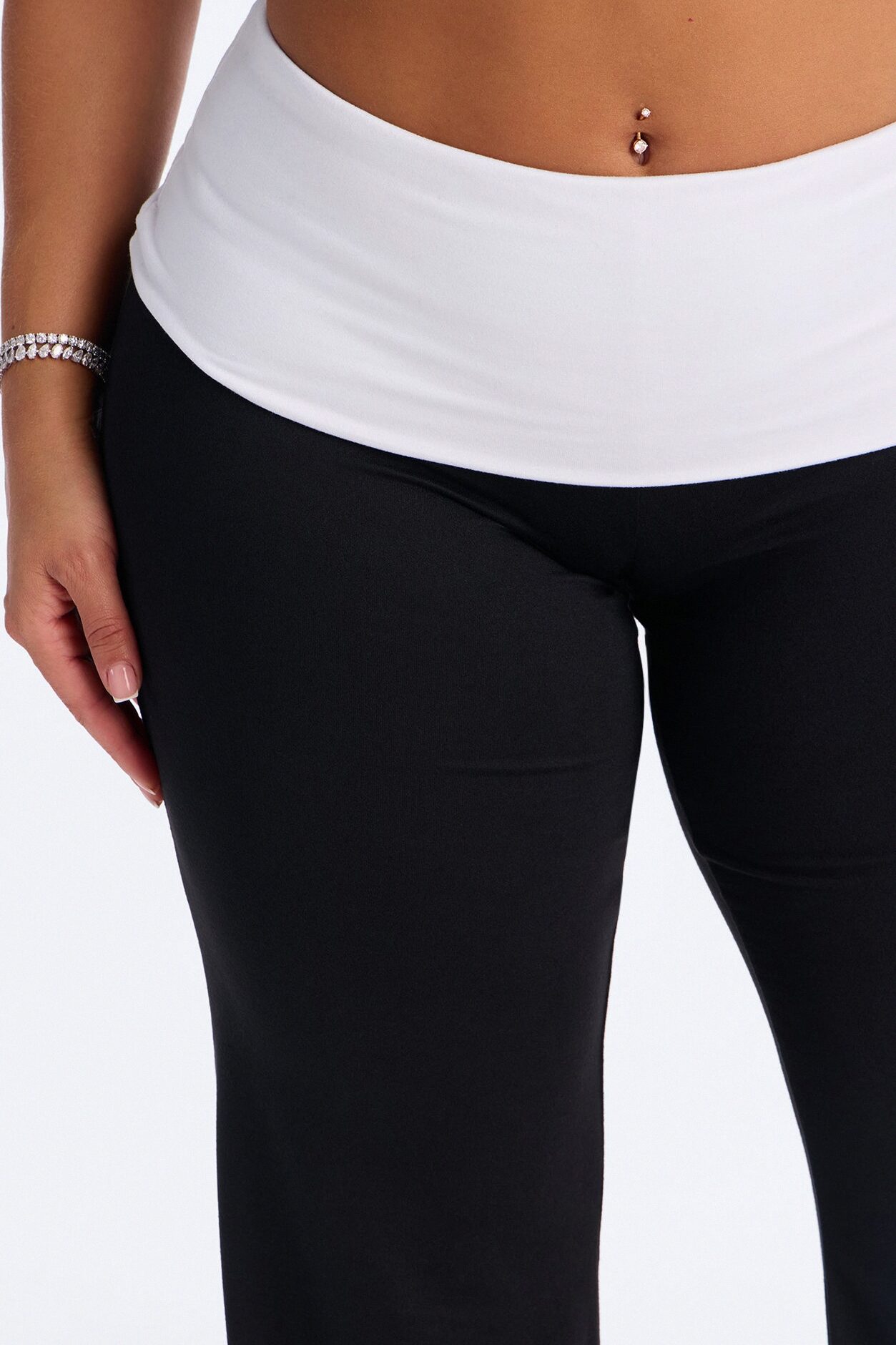 Aniyah Fold Over Flare Pant - Black/White